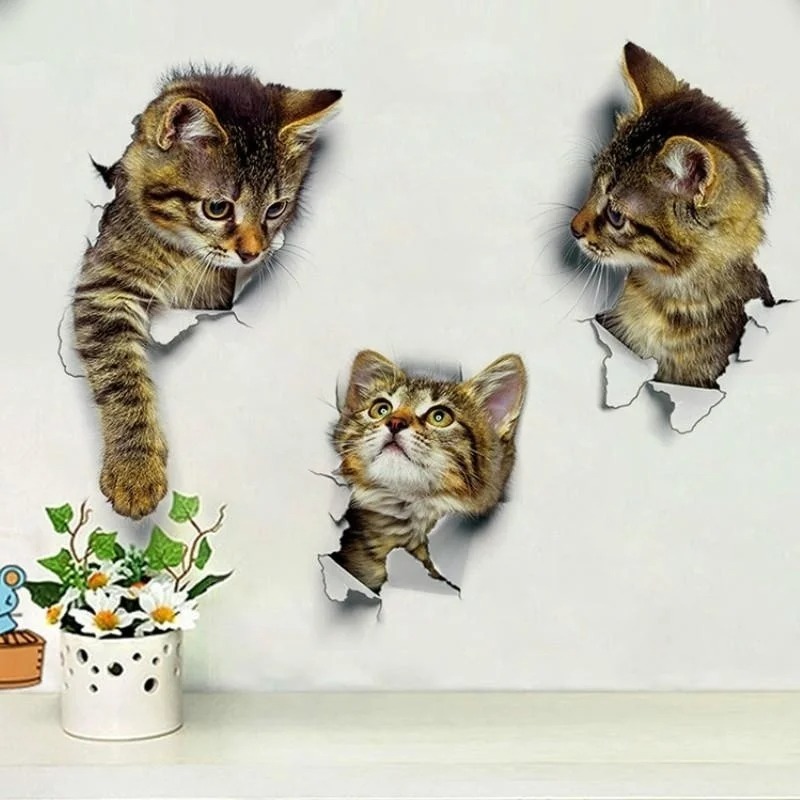 3pcs 3D Cute Cat Self-adhesive - Pvc Panel Background avaliação e preço
