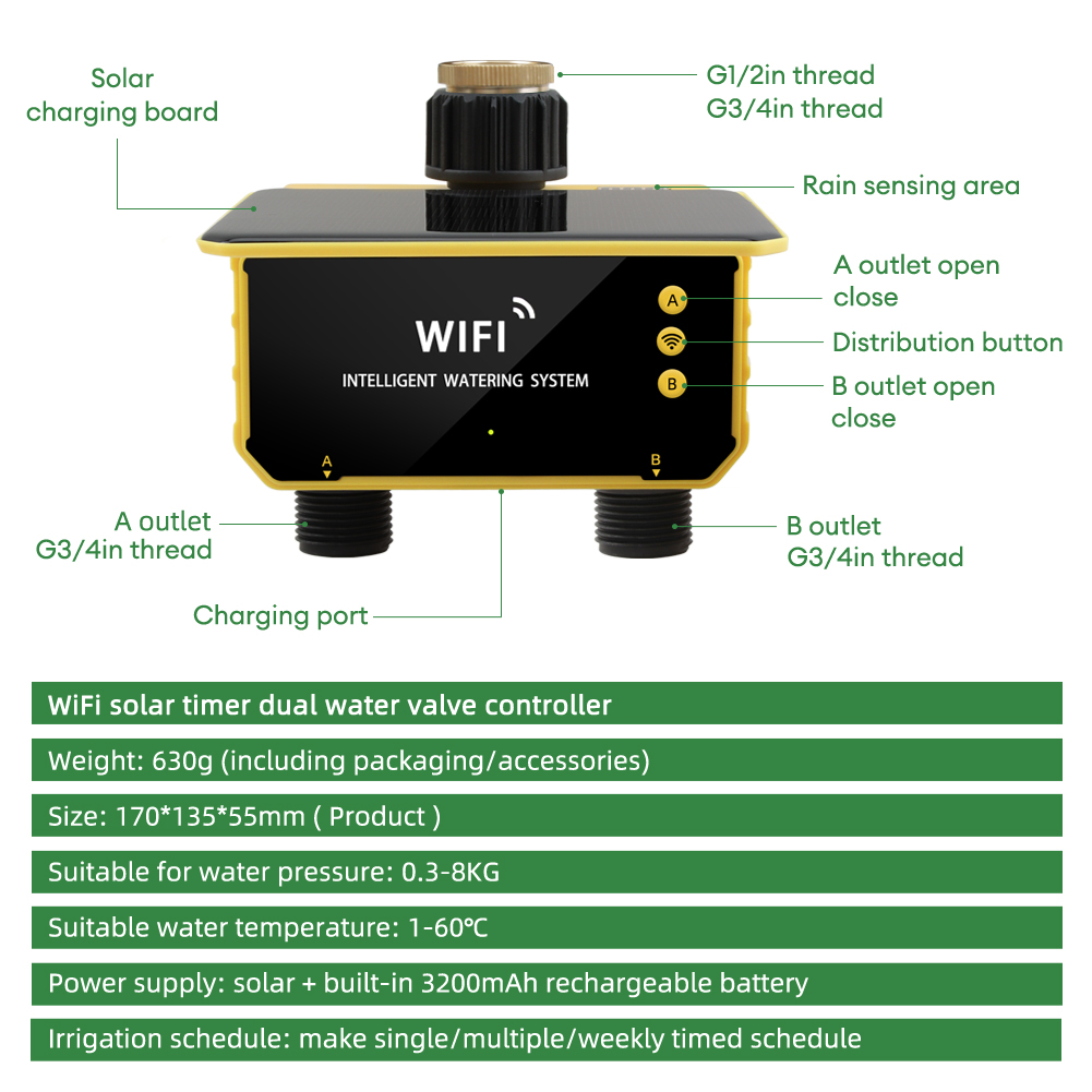 WiFi Solar Timer Dual Water Va - Timer Dual Outlet avaliação e preço
